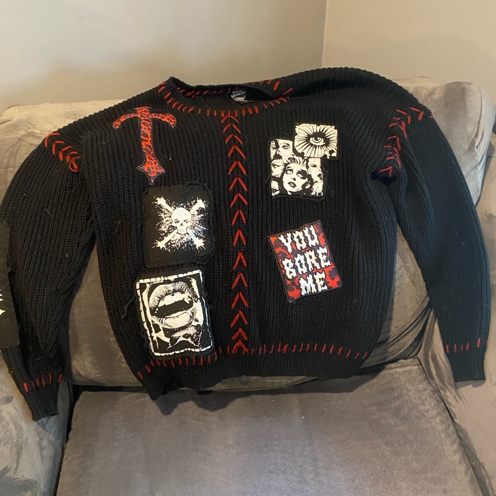 Black and Red Graphic Sweater